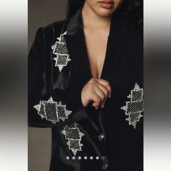Anthropologie Pinnacle by Shruti Sancheti Velvet Embellished Blazer S. - Picture 7 of 14